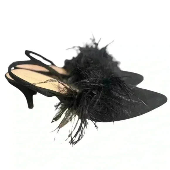 Loeffer Randall JCrew Juno kitten heel mules with feathers in black - Picture 7 of 9